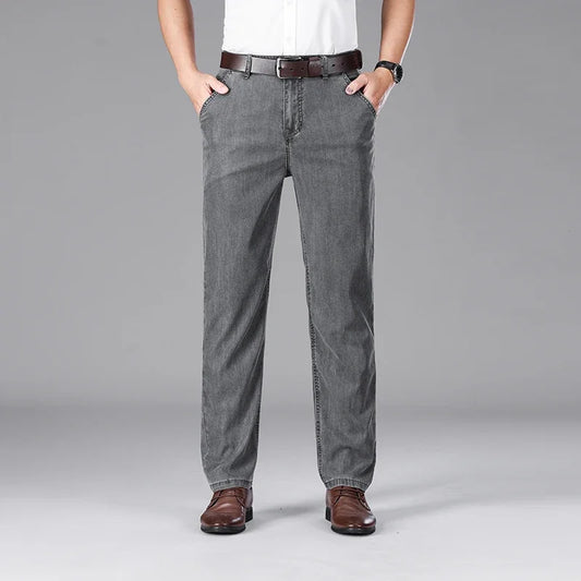 Business Lyocell Jeans Men Summer New Thin Fashion Straight Breathable Brand Pants Male Slim Comfortable Denim Trousers.