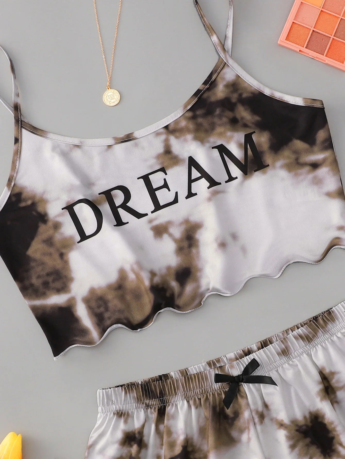Y2K Tie Dye Dream Grafik-Pyjama-Set für Damen, Cami-Crop-Top und Shorts, zweiteilige Nachtwäsche, Loungewear, sexy Salatbesatz, neu und heiß