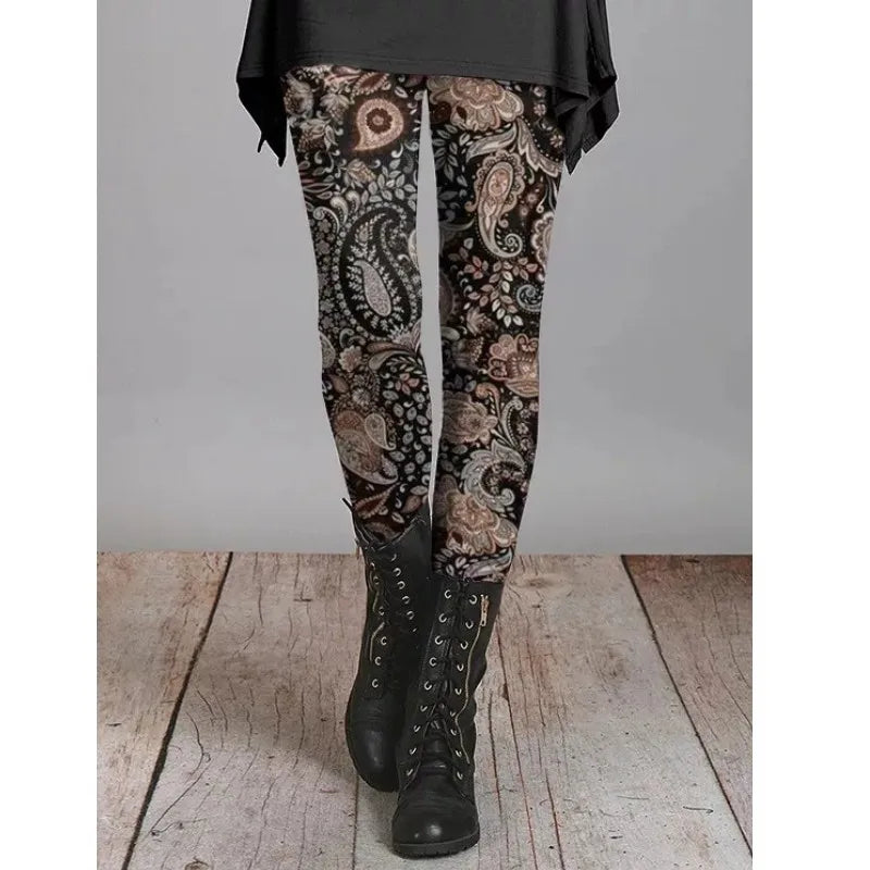 Women Legging Retro Floral Slim Fit Leggings Artistic Print Soft Stretchy Pants Forest Style Ethnic Style Trouser Autumn Winter.