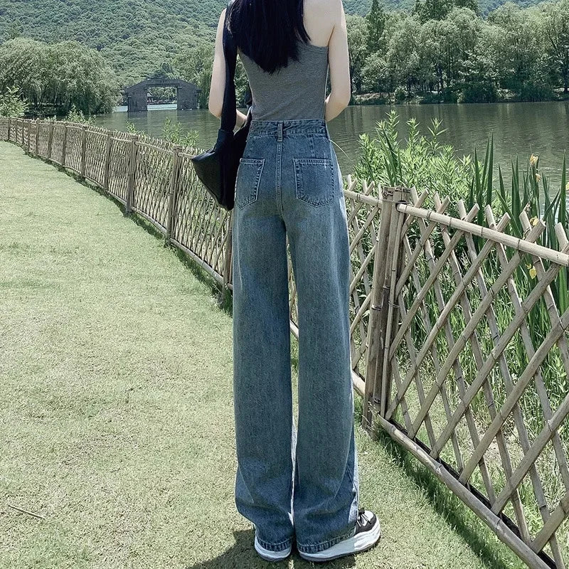 High Waist Straight Leg Jeans Women's Summer New 2025 Small Size Wide Leg Loose Drapey Slimming Floor-Length Pants