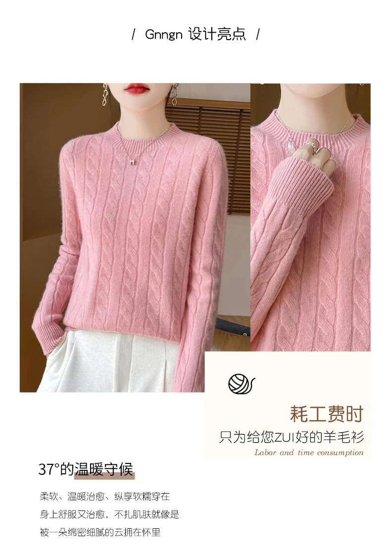 Frauen 100% Merino Wolle Verdickung Pullover Oansatz Gestrickte Twisted Pullover Herbst Winter Kaschmir Langarm Kleidung Basis Tops