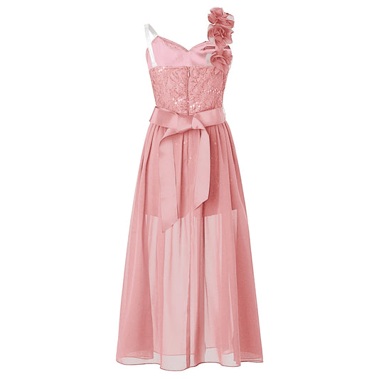 Elegantes Partykleid für Mädchen, Hochzeit, Geburtstag, Abschlussball, Bühne, Festzug, glänzende Pailletten, Perlenapplikation, Spitze, Chiffon, Overall-Kleider.
