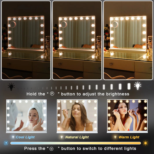 FENCHILIN Vanity Mirror with Lights Hollywood Lighted Makeup Mirror with 15 Dimmable LED Bulbs for Dressing Room Tabletop.