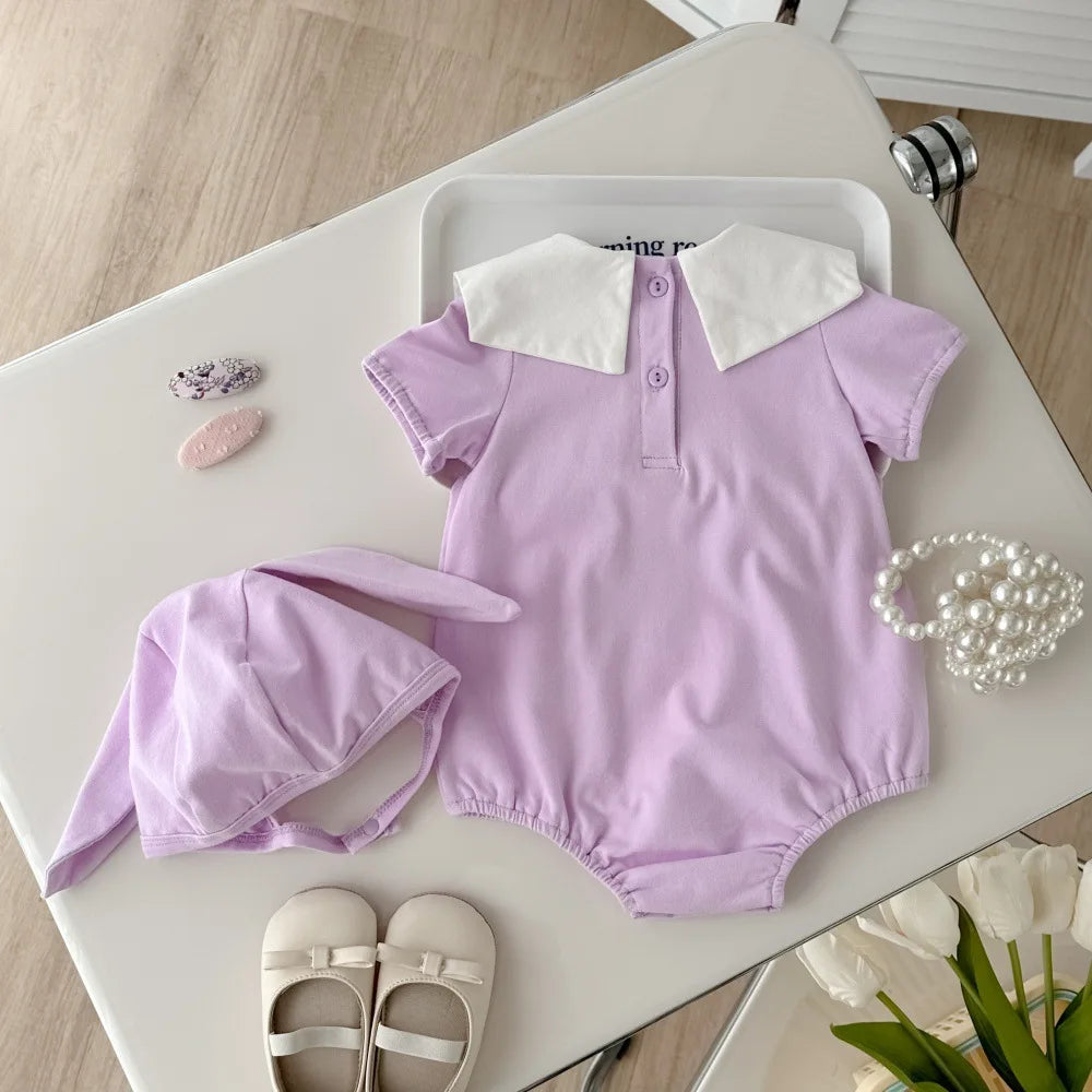 0-2Y Sommer Baby Mädchen Kleidung Kleinkind Mädchen Body & Einteilige Tulpe Stickerei Kleidung Mit Hut