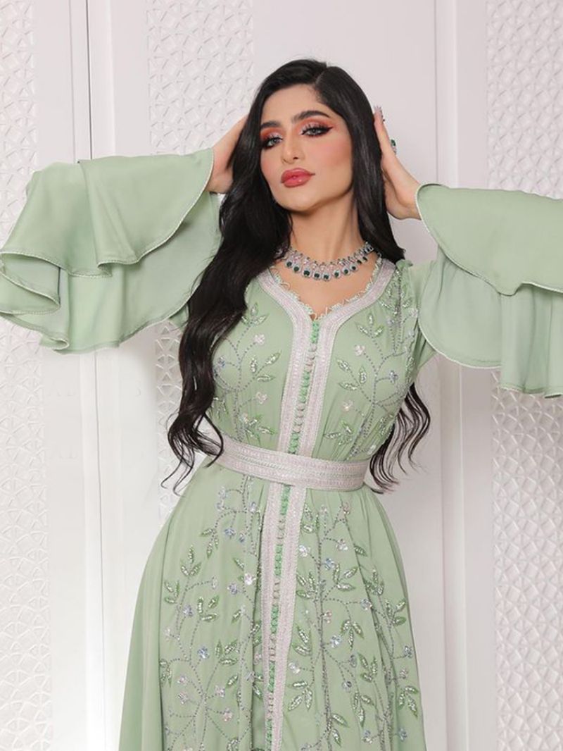 Indien Türkei Muslimischen Abaya Kleider Frauen Elegante Diamant Hochzeit Abend Party Kleid Spitze Gürtel Abaya Marokko Kaftan Robe
