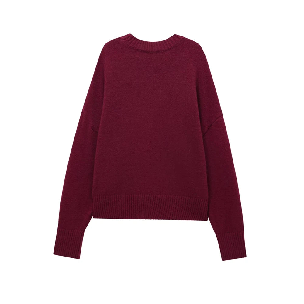 TRZA-Damen Soft Touch Übergroßer Strickpullover, O-Ausschnitt, lange Ärmel, weibliche Pullover, schicke Tops, Mode