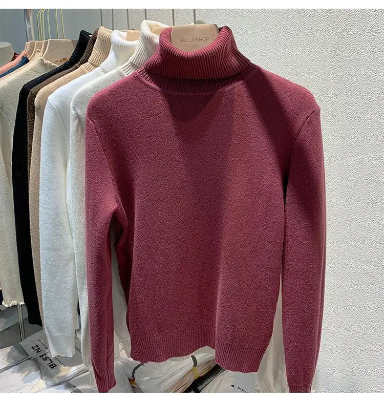 2025 neue Verdicken Hohe Kragen Pullover frauen Pullover Top Winter Warme und Weiche Einfarbig Inneren Tragen Bodenbildung Shirt