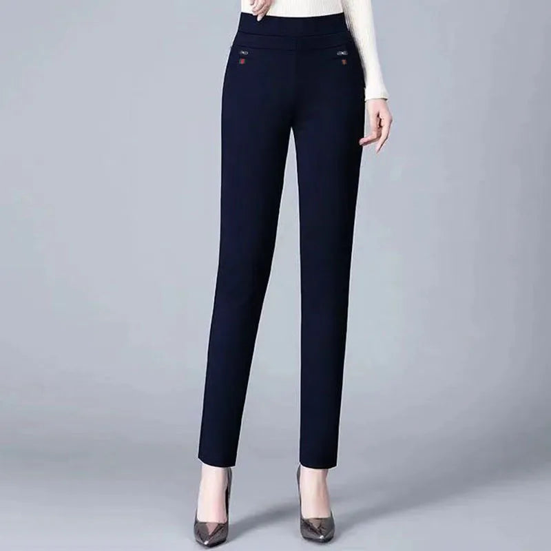 Büro Dame Feste Big Size 6XL Alle-spiel Bleistift Hosen Frühling Herbst Mode Frauen Elastische Hohe Taille Taschen Gerade hosen