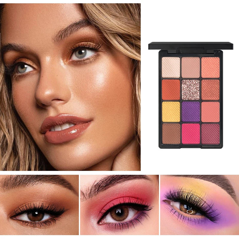 12-Color Glitter Eyeshadow Palette- Highly Pigmented,Long-Lasting Diamond Metal and Matte Shades for a Dazzling Eye Makeup Look.