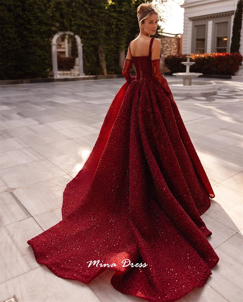 Mina Maßgeschneiderte Perlen, luxuriöse Damen-Abendkleider für besondere Anlässe, quadratischer Führer, rückenlang, Party, elegante Frau, Abschlussball