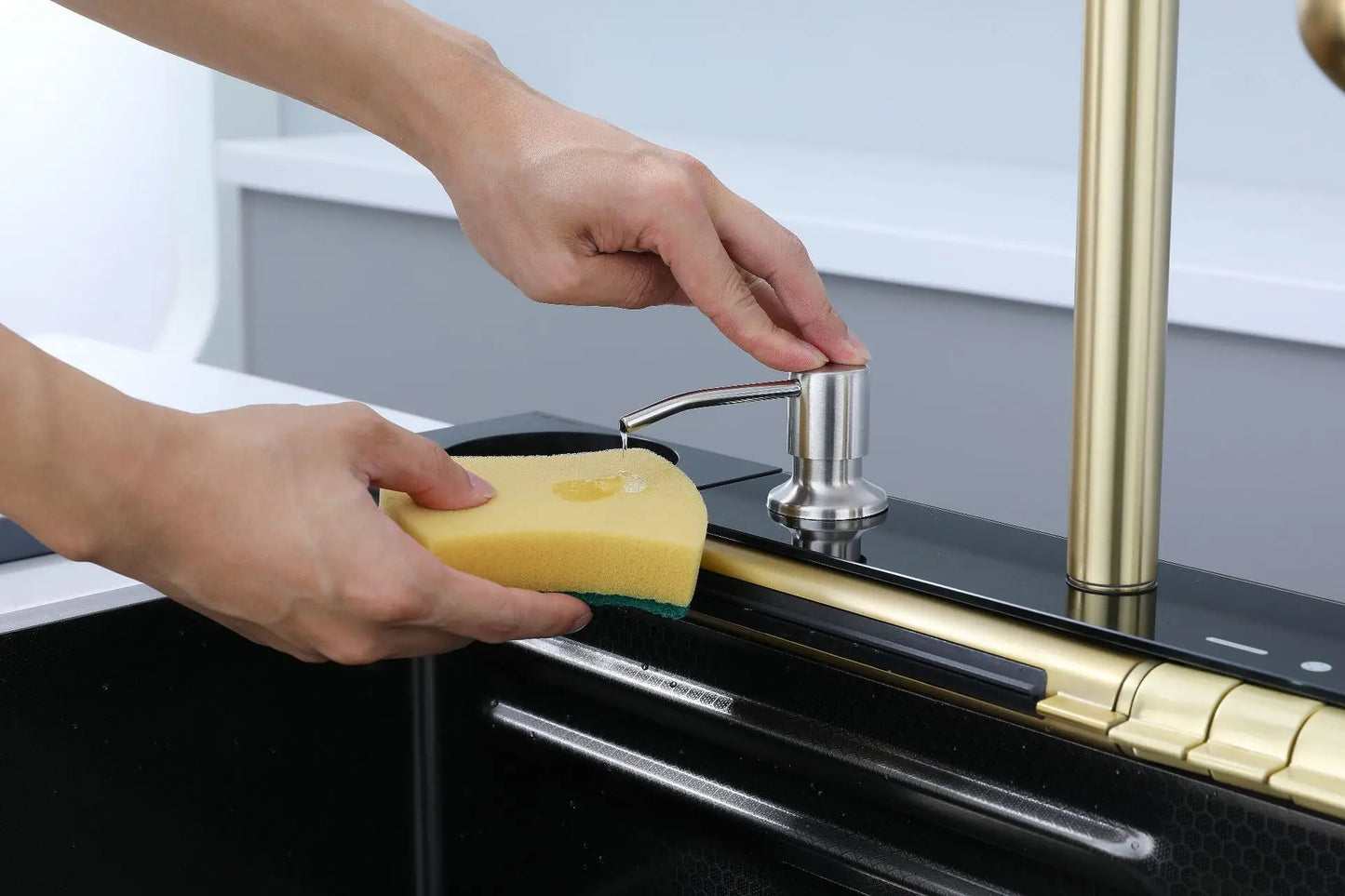 Golden Household Stainless Steel Waterfall Kitchen Sink MultiFunction Wash Vegetable and Dish Countertop Basin Large Single Slot