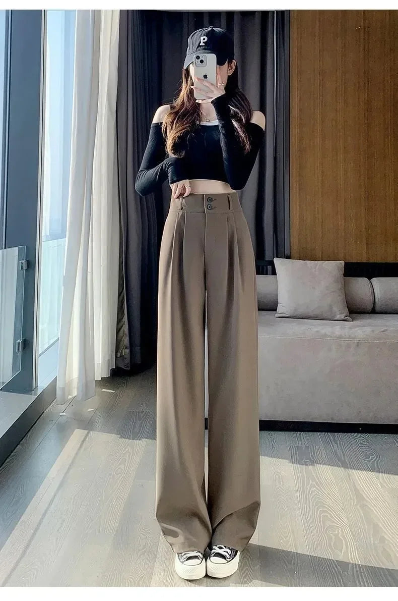 Elegante Breite Bein Hosen Frauen Koreanischen Stil Hohe Taille Schwarz Baggy Hosen Büro Damen Mode Lose Anzug Hosen Streetwear
