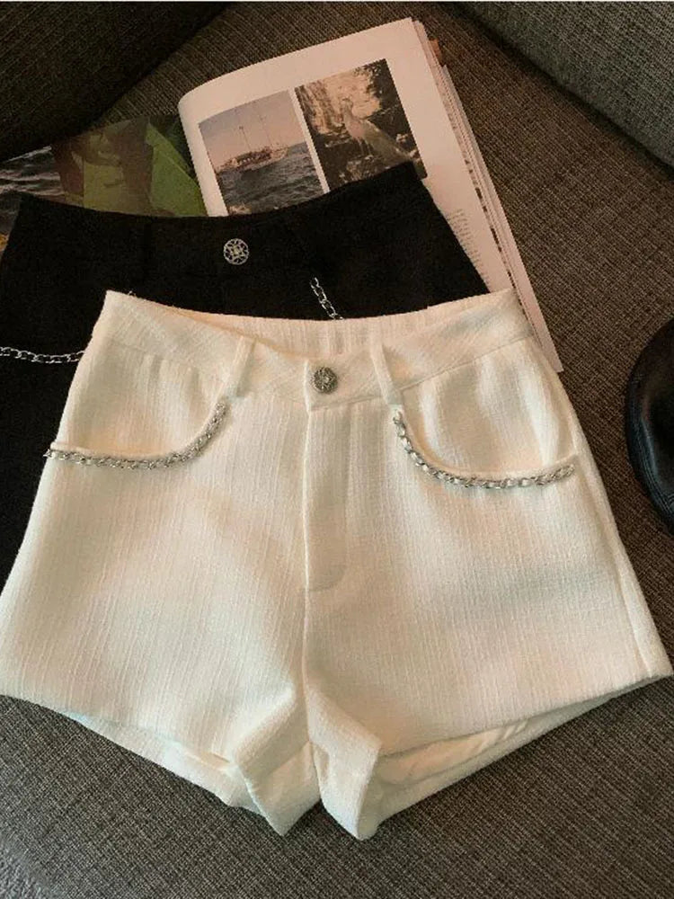 Fashion Tweed High Waist Women Shorts Autumn Winter Slim Office Woolen Black Shorts Women