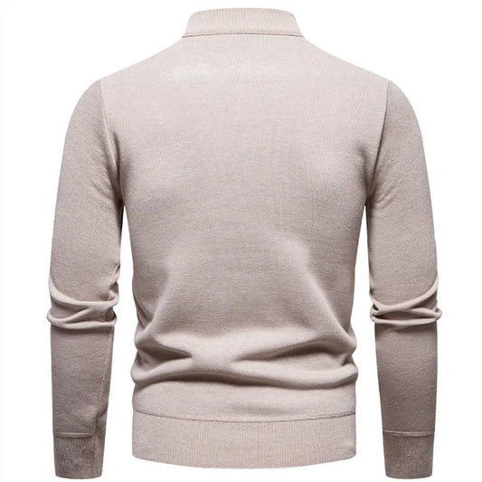Autumn Winter Men's Half Zipper Knitted Pullovers Solid Slin Fit Casual Sweater Male Fleece Warm Stand Collar Pullover Sweaters.