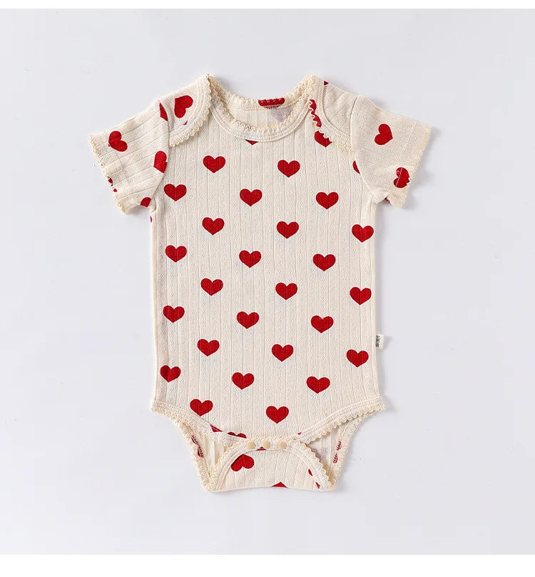 0-24M Baumwolle Baby Mädchen Strampler Herz Druck Nette Prinzessin Body Sommer Neugeborenen Kind Baby Kleidung Kurzarm outfit