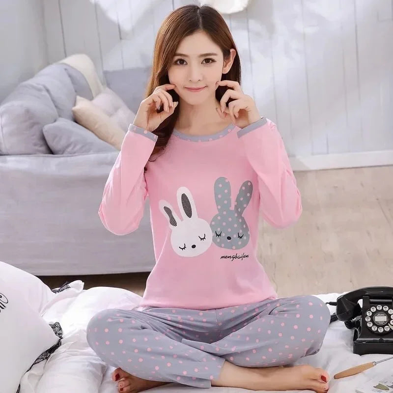 Herbst 2 stück Pyjamas Set Frauen Dünne Sexy Nachtwäsche Schöne Hause Anzug 2025 Rundhals Mädchen Teetasse Nachtwäsche Langarm pyjamas