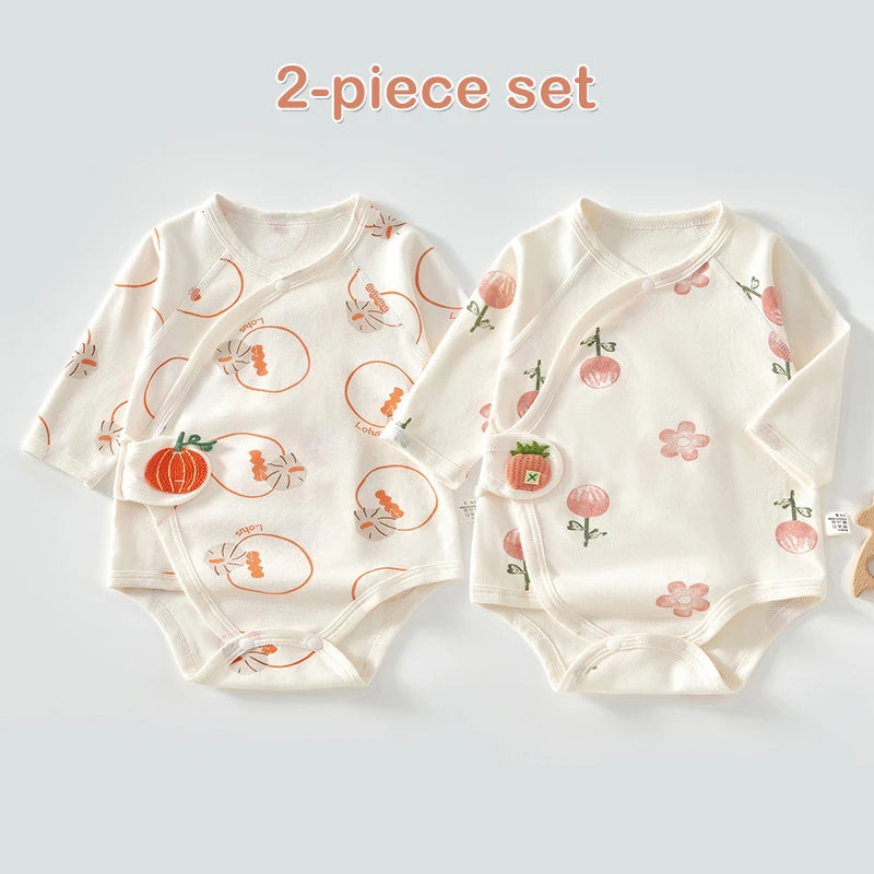 Ircomll 2-teiliger Frühlings- und Herbst-Body für Neugeborene, Baumwolle, langärmelig, Kleidung, Säuglingskleidung, Pyjama, Overalls für Mädchen und Jungen, 0–6 Monate