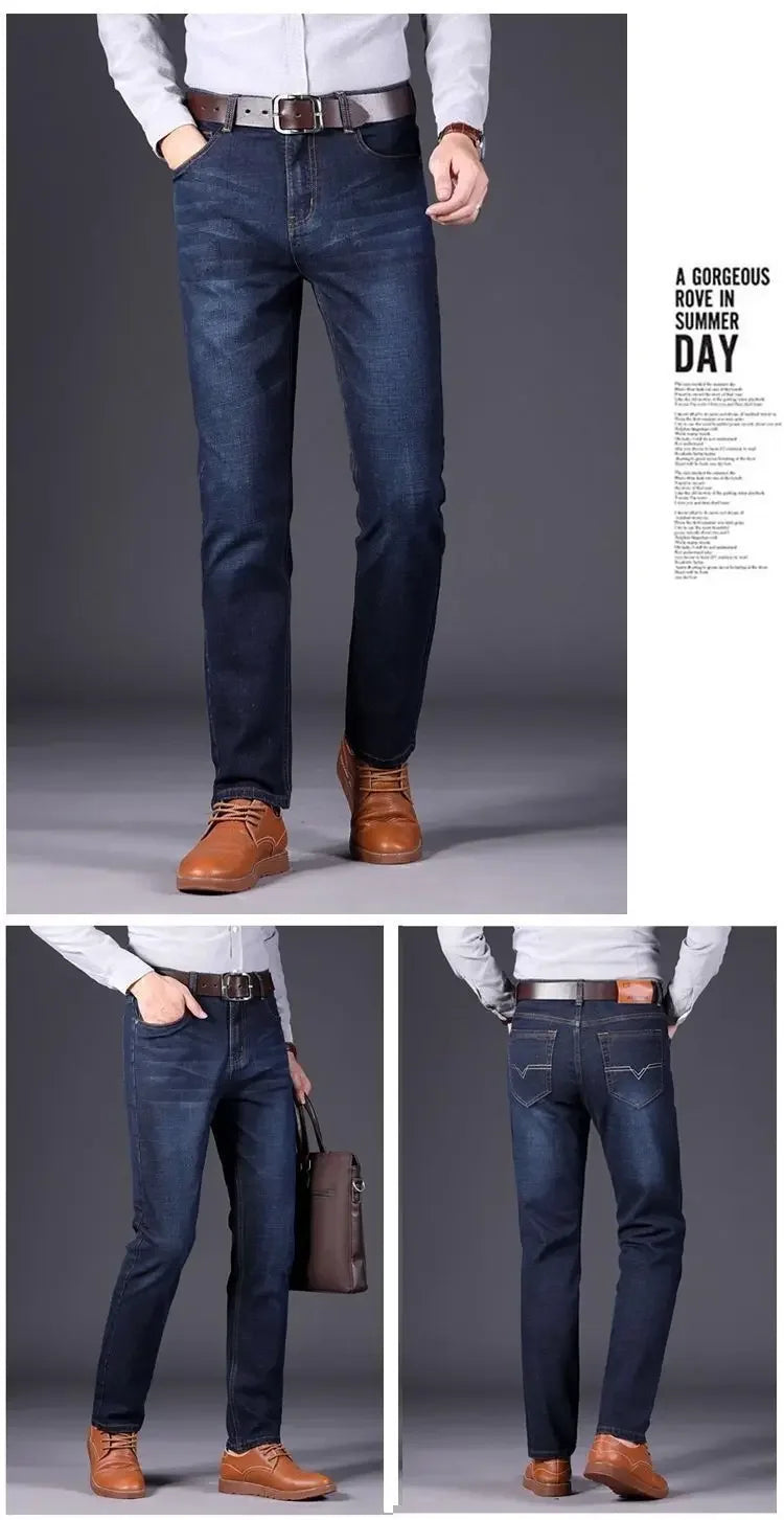 Elastische Jeans für Herren, Frühling und Herbst, lockere Passform, gerades Bein, vielseitige Hose, verschleißfest, lässige Konstruktion, Bienenhose, Sommer