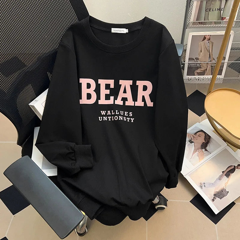 175kg plus size Damen büste Frühling Herbst loses Sweatshirt bedrucktes Buchstaben oberteil schwarz weiß 6xl 7xl 8xl 9xl 10xl 11xl