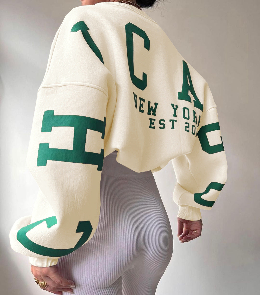 Combhasaki Damen Y2K Grunge Lose Pullover Sweatshirts Brief Drucken Lässige Verdickte Langarm Tops Herbst Hoodie Streetwear