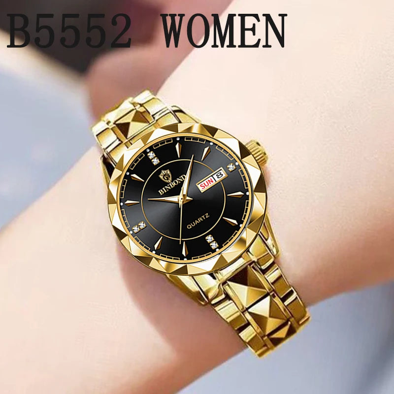 BINBONDB5552 30M Waterproof Luminous New Luxury Brand Quartz Womens Watches Date Wristwatch Fashion Business Womens Watches.