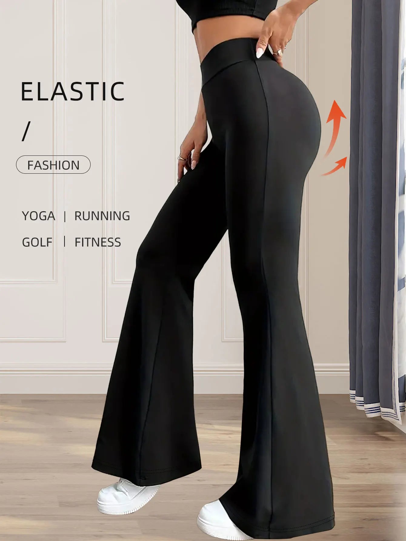Eng anliegende Schlaghose für Damen im Frühling und Sommer mit hoher Taille, lange schwarze Hose mit schmalem Bein, dünne Hose mit weitem Bein für schlanke Frauen