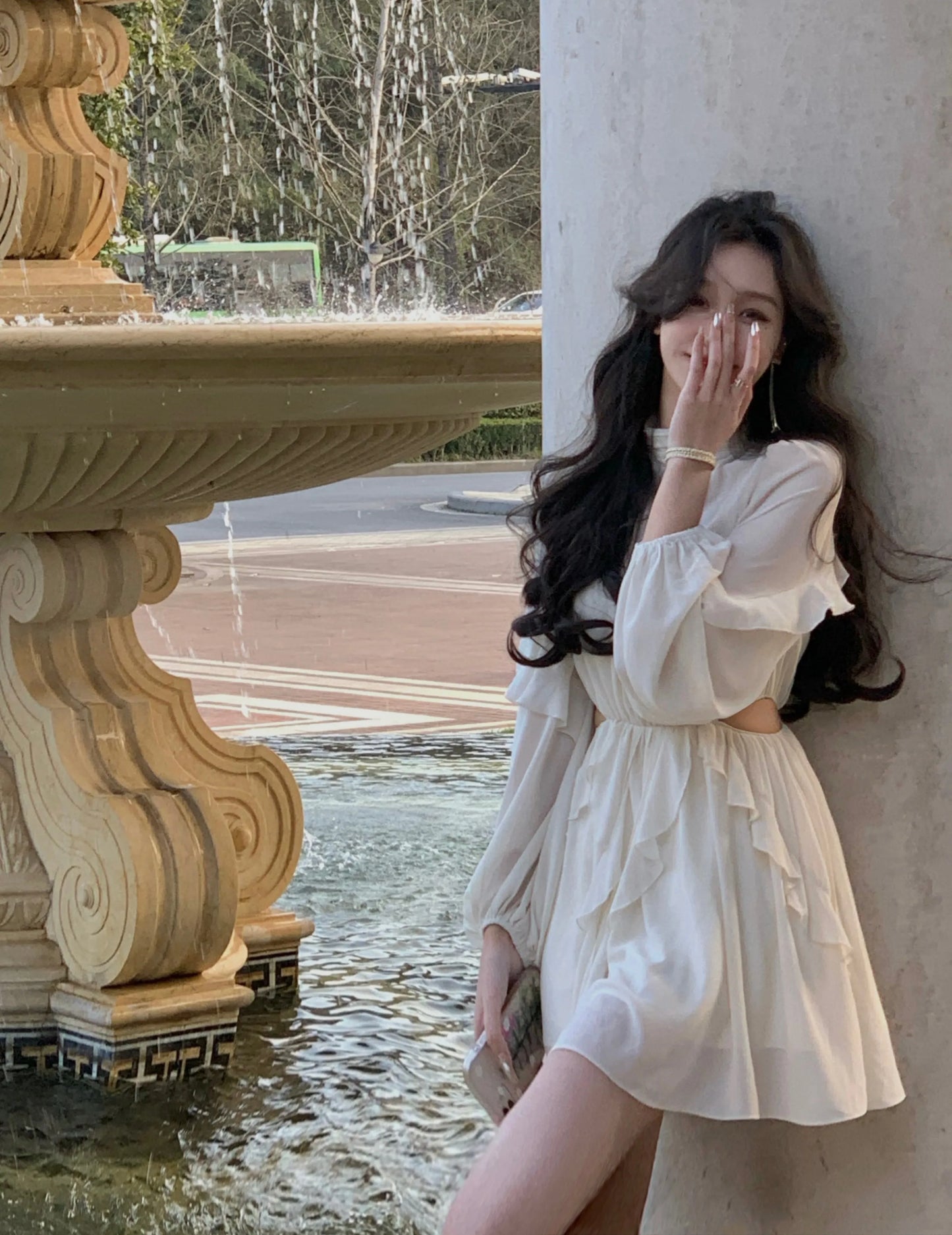 Strand Stil Chiffon Y2k Mini Kleid Büro Dame Casual Langarm Elegante Einteilige Kleid Koreanische Mode Kleidung Sommer 2023