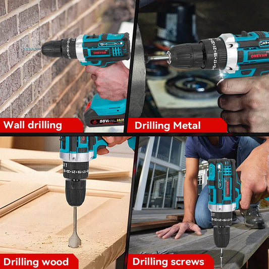 ONEVAN Elektrischer Schlagbohrschrauber, 25 + 3 Drehmoment, multifunktional, 2 Gänge, Akku-Bohrhammer, Elektrowerkzeug für Makita 18 V Akku-Stift