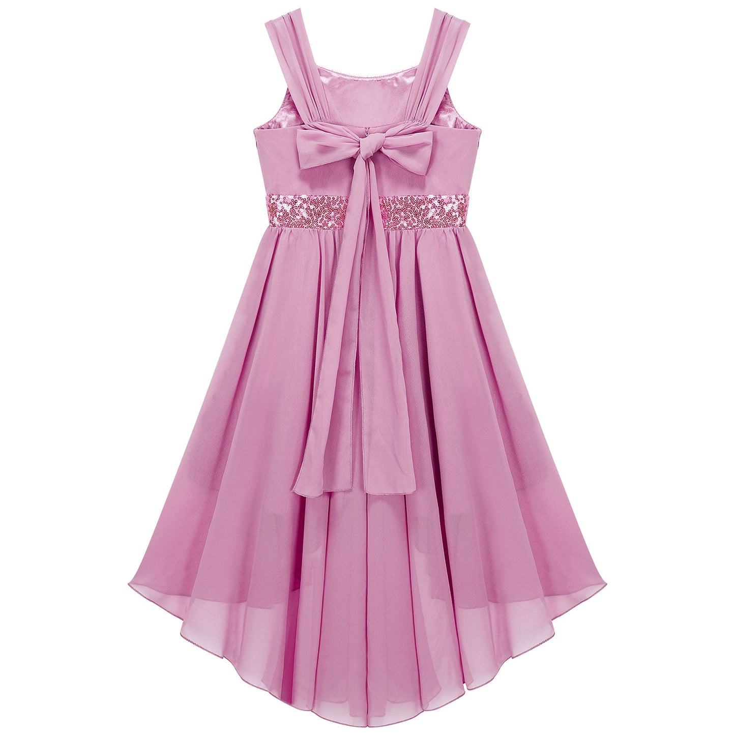Kinder Blumenmädchenkleid Ärmellos Pailletten Hi-Low-Saum Abendkleid Elegantes Chiffon Prinzessin Geburtstag Formales Hochzeitskleid