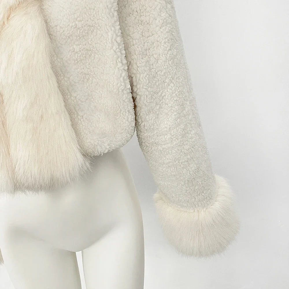 OFTBUY Lammwolle Weibliche Herbst Warme Dicke Faux Pelz Jacke Künstliche Winter Kleidung Frauen Mit Kapuze Kurze Pelzmantel Umweltfreundliche