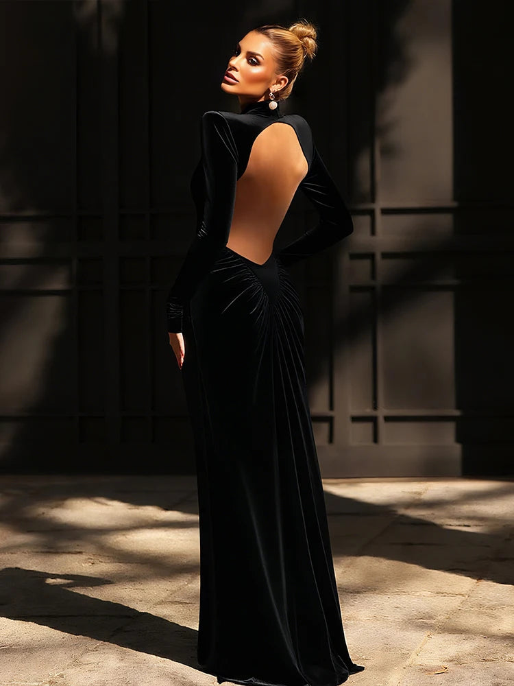 Kliou Raffen Mantel Frauen Maxi Kleider High Street Klassische Volle Hülse Gerade Schulter Backless Vestidos Mujer Abend Tragen