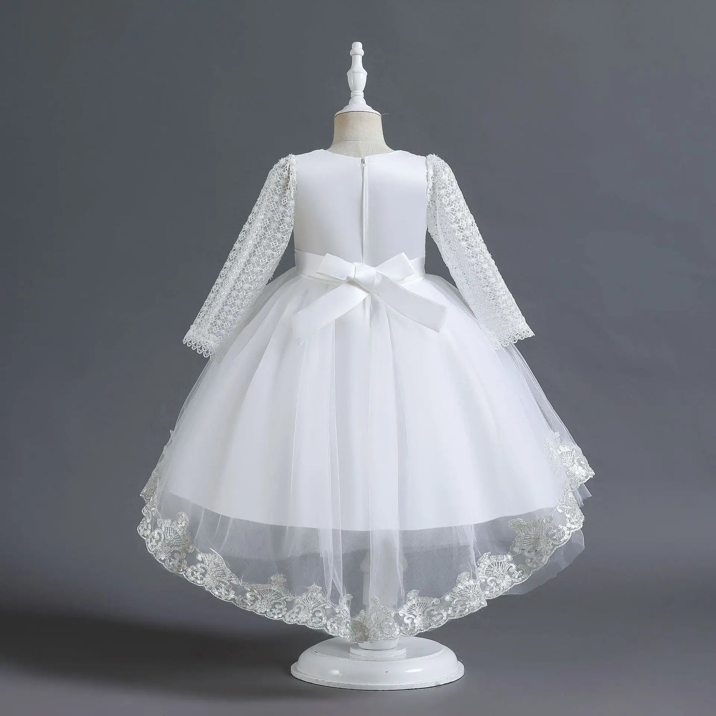 Party-Tüll-Kleider für Mädchen, langärmelig, Spitze, Perlen, nachgestelltes Prinzessinnenkleid für Kinder, Hochzeit, Geburtstag, Performance, Abendkleid