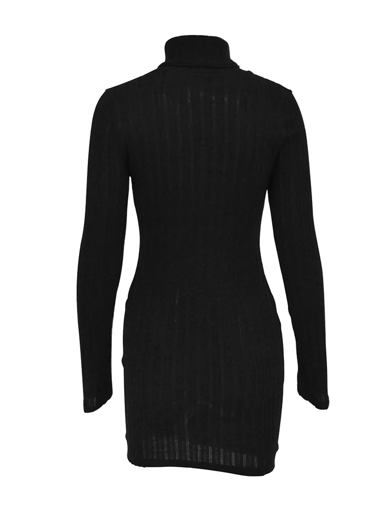 Neue Feste Kleid Frauen Elegante Party Herbst Winter Rollkragen Mit Langen Ärmeln Sexy Mantel Mini Kleider Bodycon Club Gestrickte Kleid