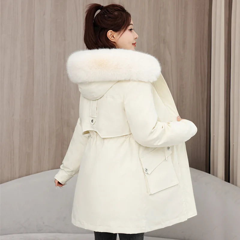 Winter dame Winter Stepp Mantel Abnehmbare Futter Pelz Kragen Gürtel Parka Jacke Für Frauen Verdickt Thermische frauen Mantel