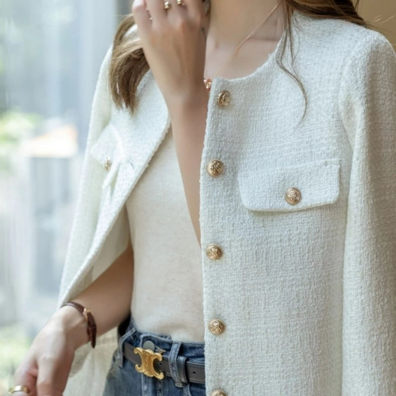 Frühling und Herbst Koreanische Mäntel Frauen Jacke Neue Französisch Wolle Tweed Mantel Mode High-end-Gold Taste Kurze Schlanke temperament