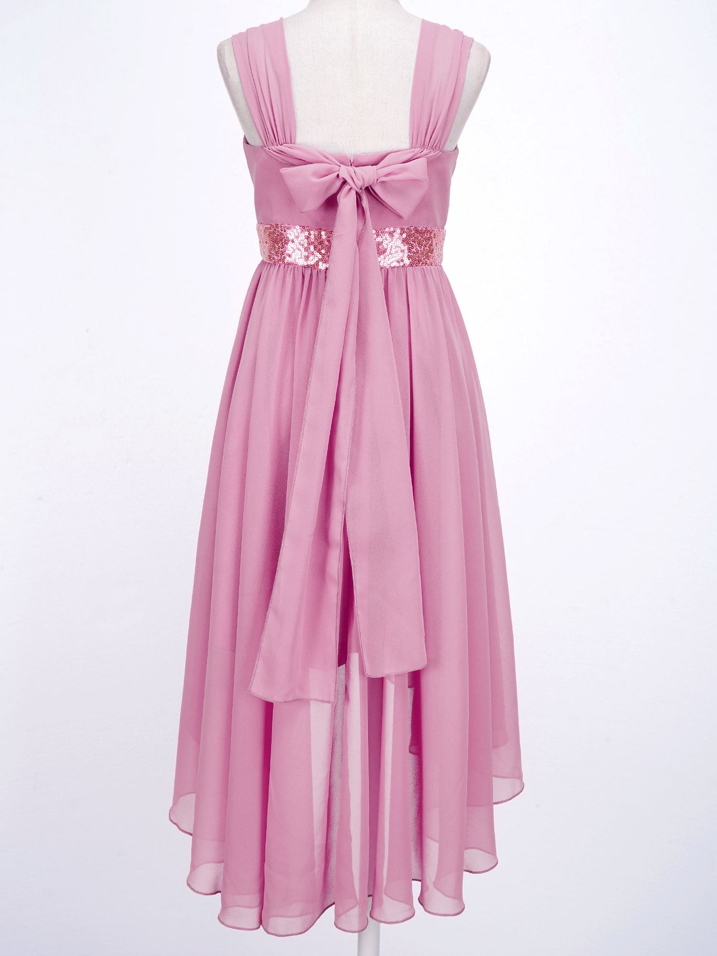 Kinder Blumenmädchenkleid Ärmellos Pailletten Hi-Low-Saum Abendkleid Elegantes Chiffon Prinzessin Geburtstag Formales Hochzeitskleid