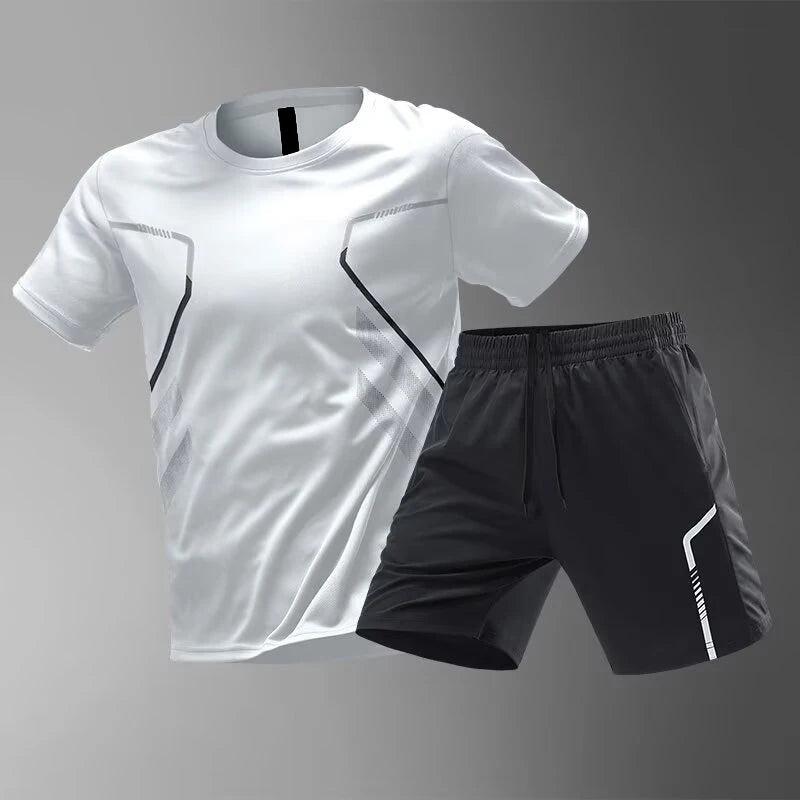 Plus Size Men's Quick-Drying Short-Sleeved Shorts Suit Sportswear Men's Leisure Sports Running Fitness T-Shirt Shorts Set men.