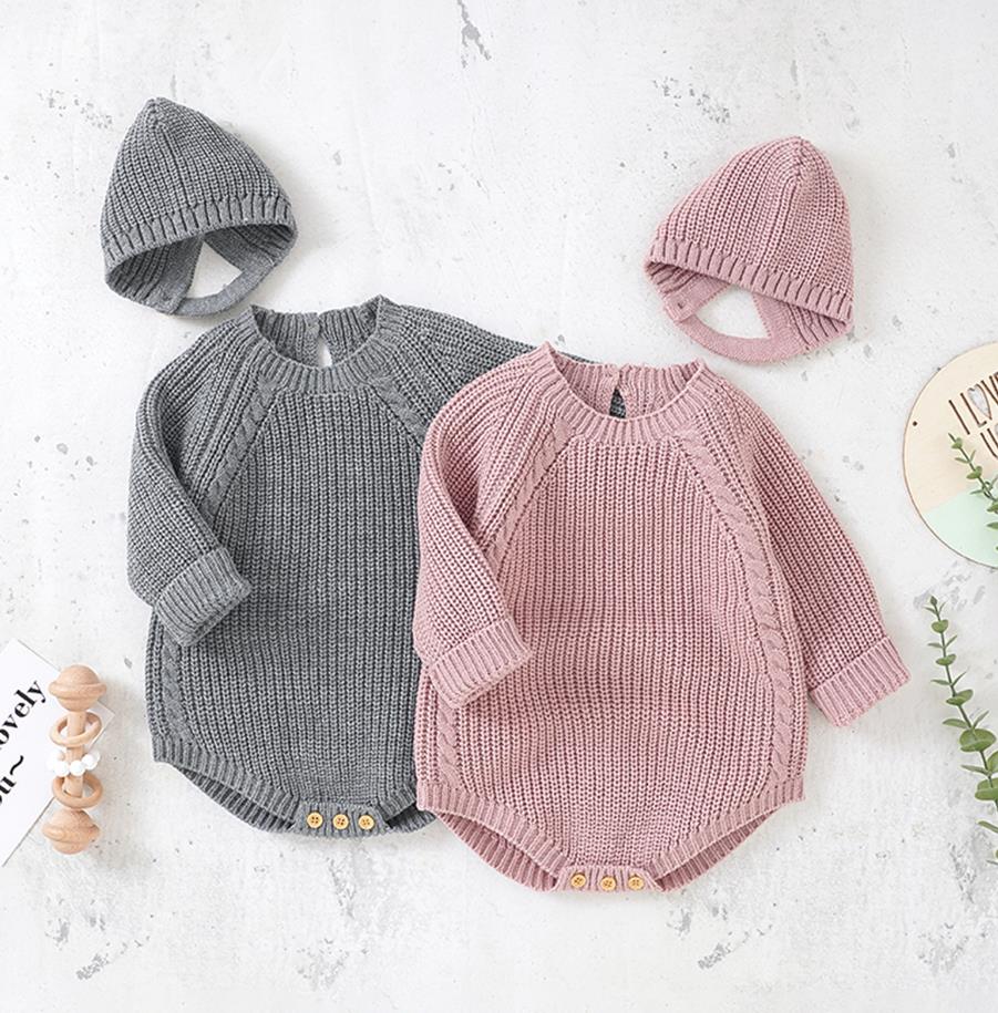 Neugeborenen Baby Mädchen Boy Knit Pullover Strampler Crewneck Sweatshirt Langarm Warme Bodys Tops Mit Hüte Herbst Winter Kleidung