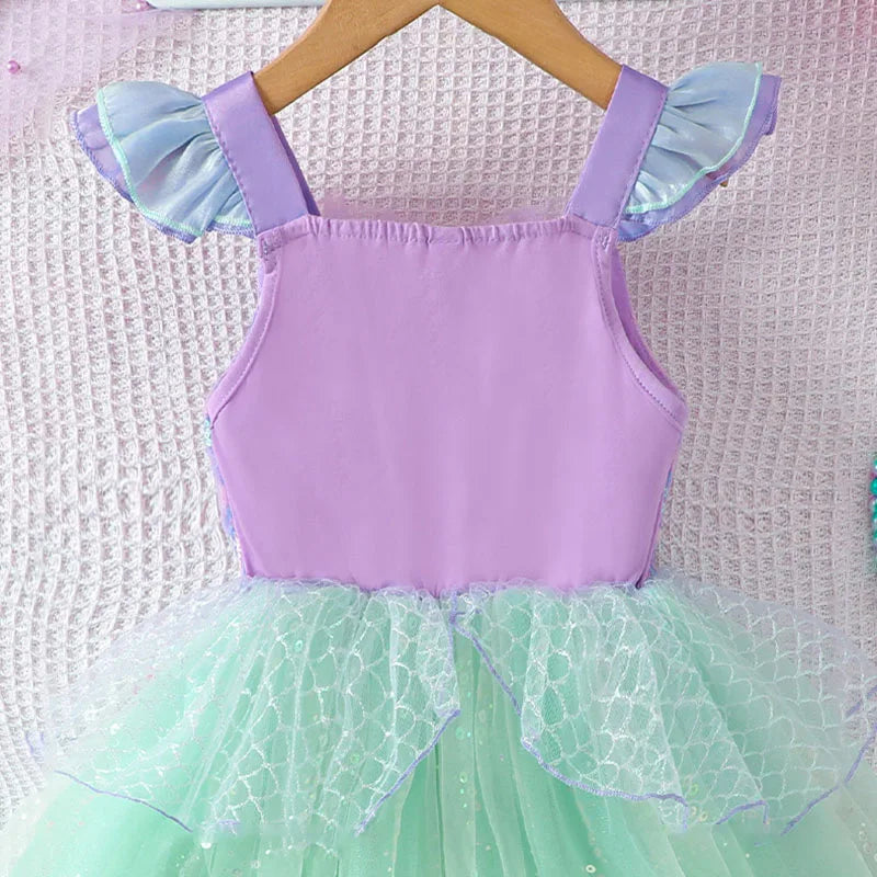 Mädchen Prinzessin Kleider Meerjungfrau Motto Party Sling Mesh Rock Pailletten Leistung Kostüm Geburtstag Kinder Kleidung Perle Säuglings Kleid
