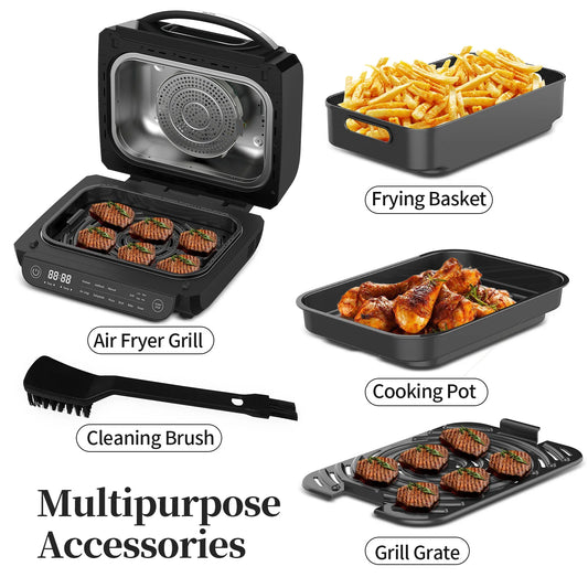 Grill Hot Air Fryer 8in1 Hot Air Fryer 6L Capacity Airfryer Electric Grill with Touch Control, Max 230°C 120-Minute Timer 1700W.