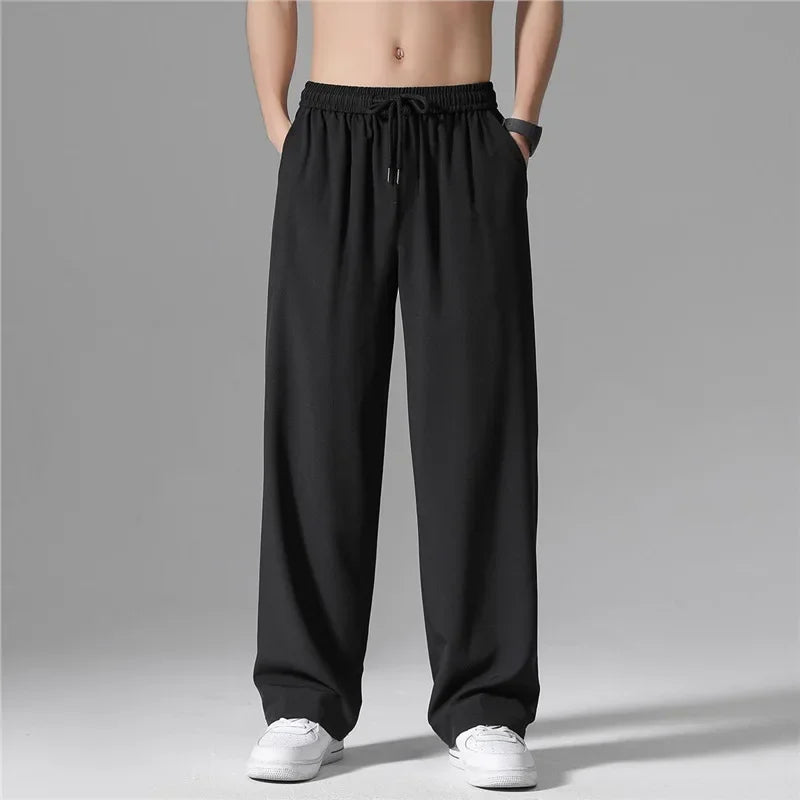 Herren-Freizeithose mit lockerer Passform, ultradünn, vielseitig, gerades Bein, sportlich, drapiert, Eisseidenhose, Sommer, leicht