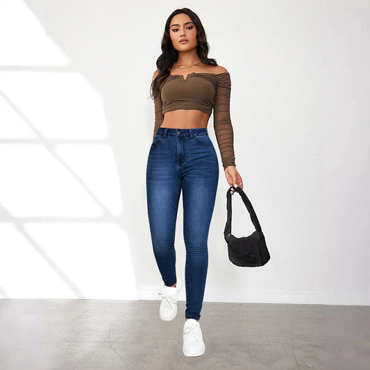 Mom Jeans Women Denim Pant Long Pants Sheath Slim Fit High Waist Straight Trousers Y2k Streetwear Elegant Bodycon Sexy Work.
