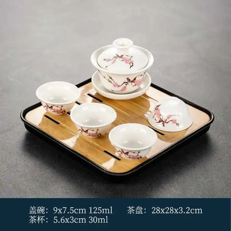 1 gaiwan 4 cups 1 teaboad Ceramic kungfu tea set household one cover bowl four cups living room kungfu office reception.