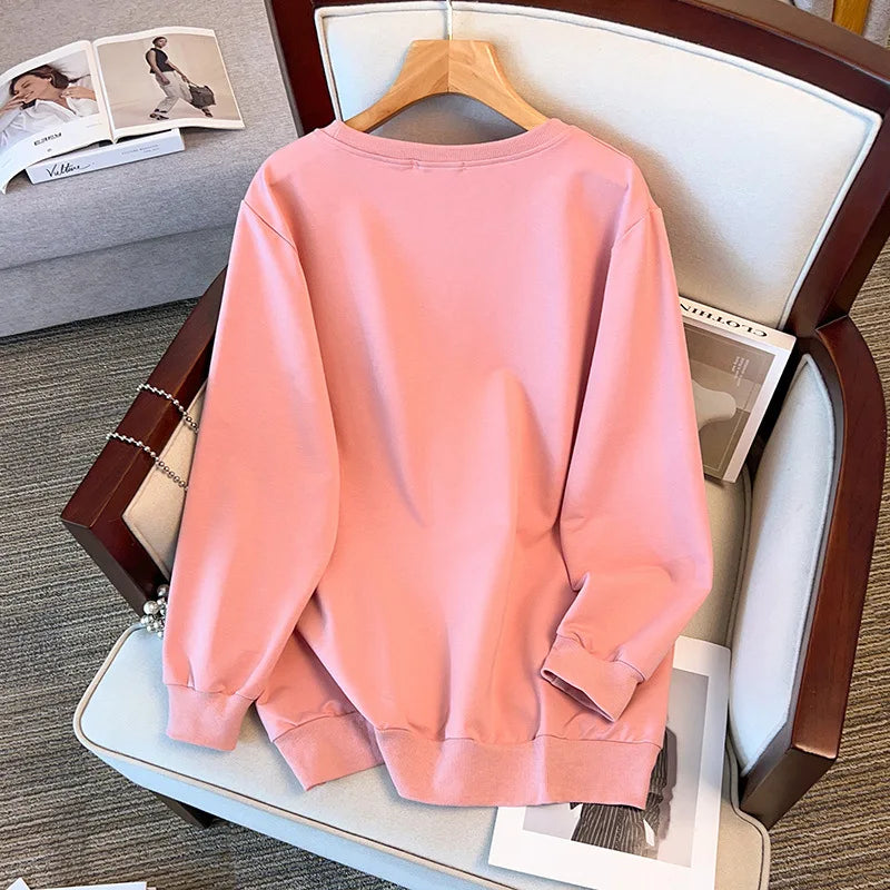 175kg plus size Damen büste Frühling Herbst lose Langarm bedrucktes Sweatshirt Top schwarz rosa 6xl 7xl 8xl 9xl 10xl 11xl