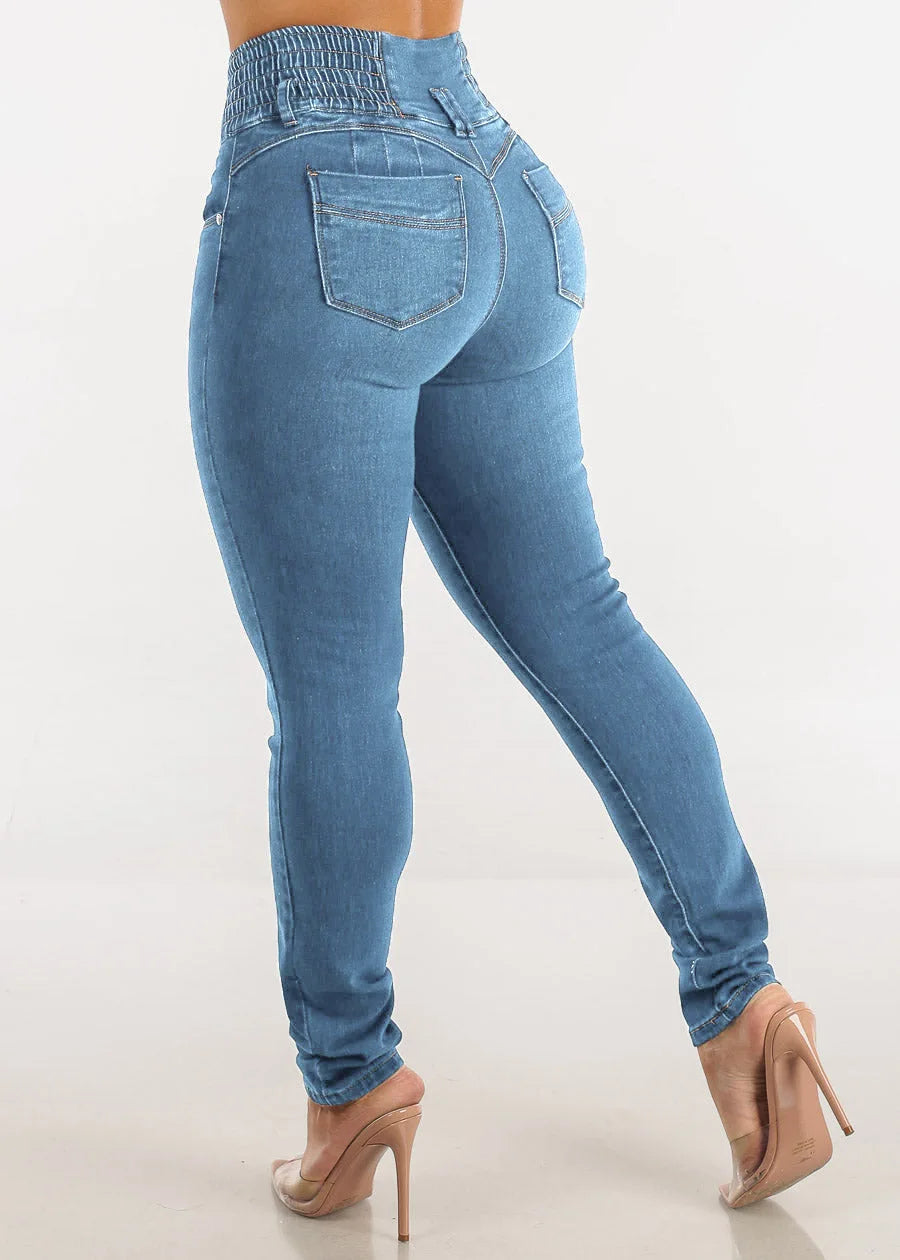 Jeans-Bleistifthose für Damen, 2025, dünne Hose, hohe Taille, Stretch, gewaschen, Distressed-Taschen, Knöpfe, Vintage-Denim, Streetwear