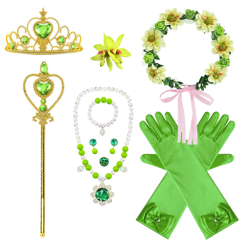 Tiana Fancy Prinzessin Kleid für Mädchen Geburtstag Party Kostüm Kinder Rollenspiel Ballkleid Kinder Karneval Performance Kleidung