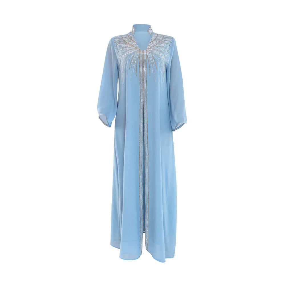 Uni Arabische Robe Mode Nahen Osten Muslimischen Kaftan Dubai Hot Fix Diamant Party Abendkleider für Frauen Kerb Stehkragen