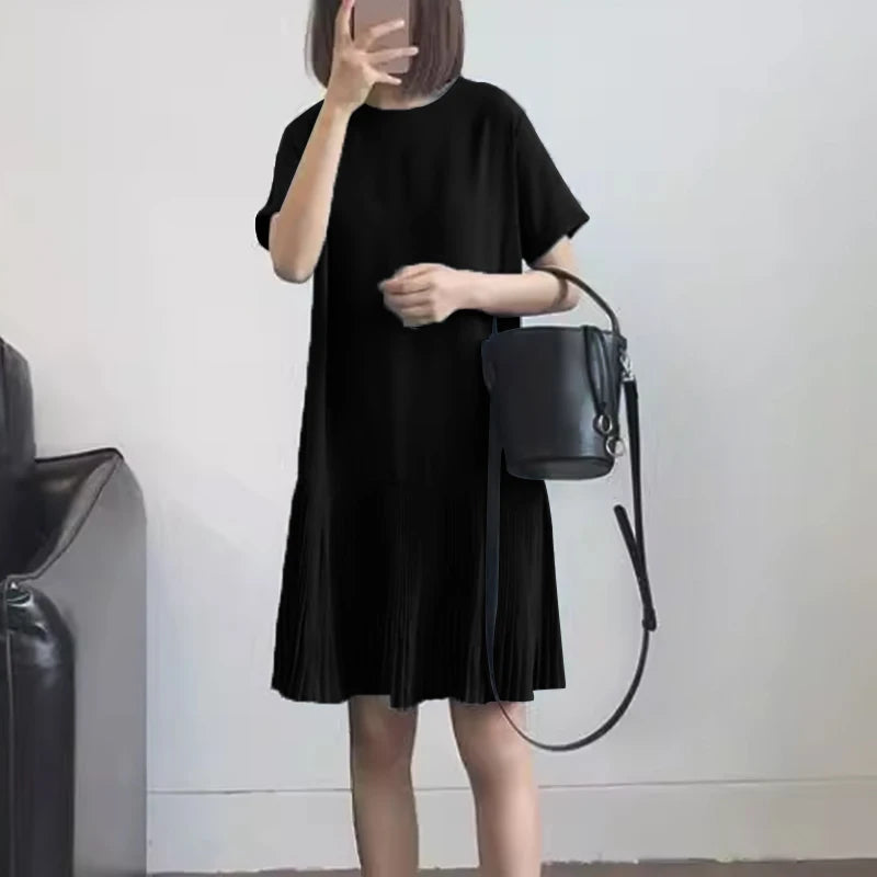 Zanzea lässig solide plissierte Kleid Frauen Sommer Kurzarm knielange Robe 2024 koreanische lose einfache Patchwork Vestido Overs ize