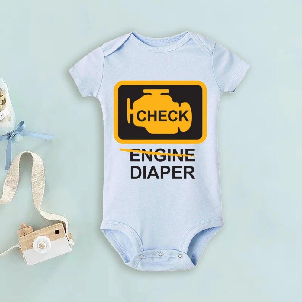 Lustige Poopy Windel Baby Strampler Check Engine Baby Body Niedliche Mechaniker Säuglingsbodys Jungen Mädchen Kleidung Neugeborenes Geschenk