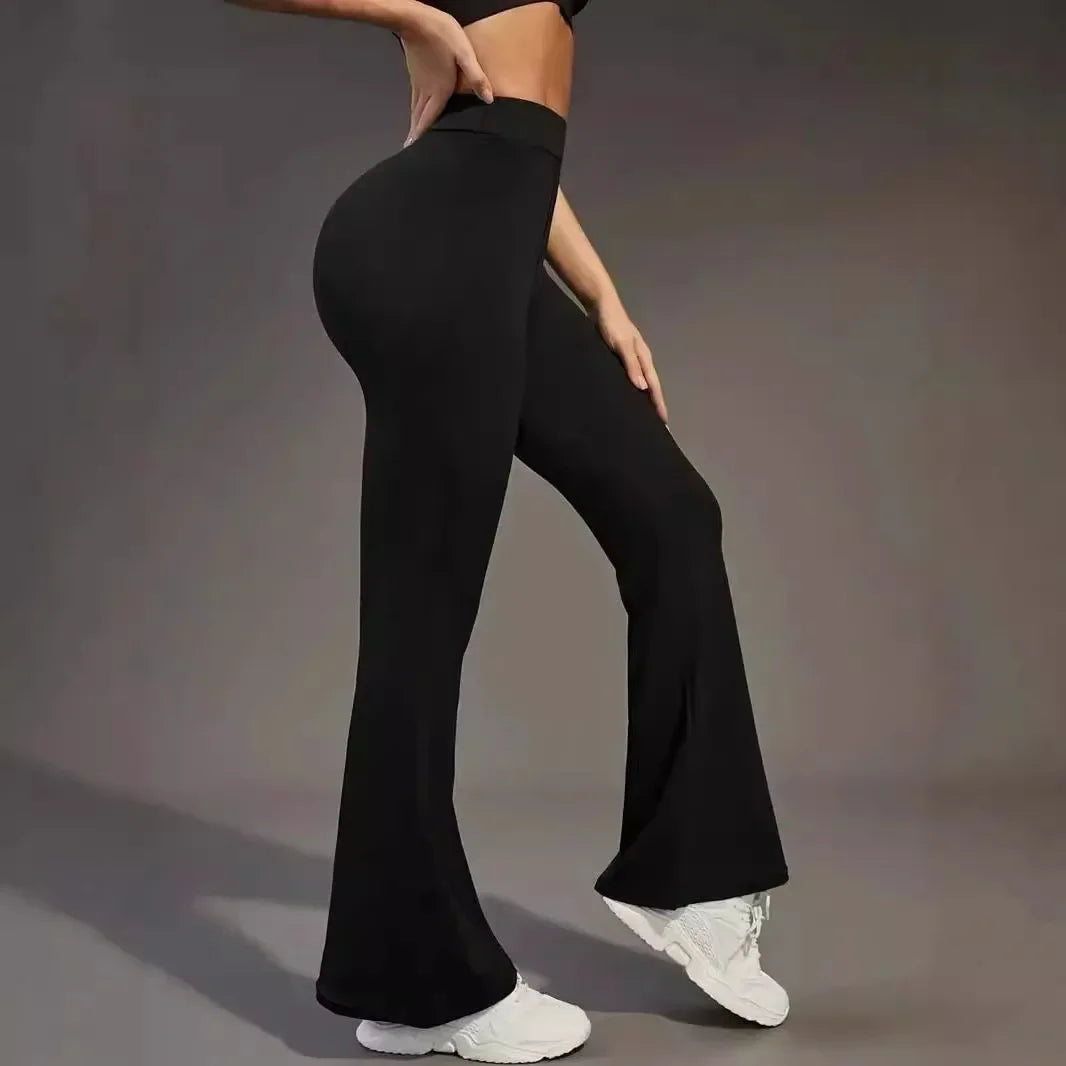 Hohe Taille Haifischform Bell-Bottom-Hose Damen Casual Micro Flared Hose Elastische Basisschicht Lange schwarze Leggings
